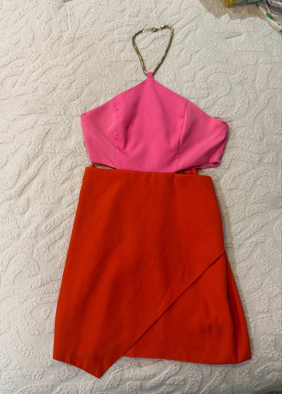 NWT DO+BE Play In Paradise Colorblock Mini Dress Womens Large Pink Orange Halter